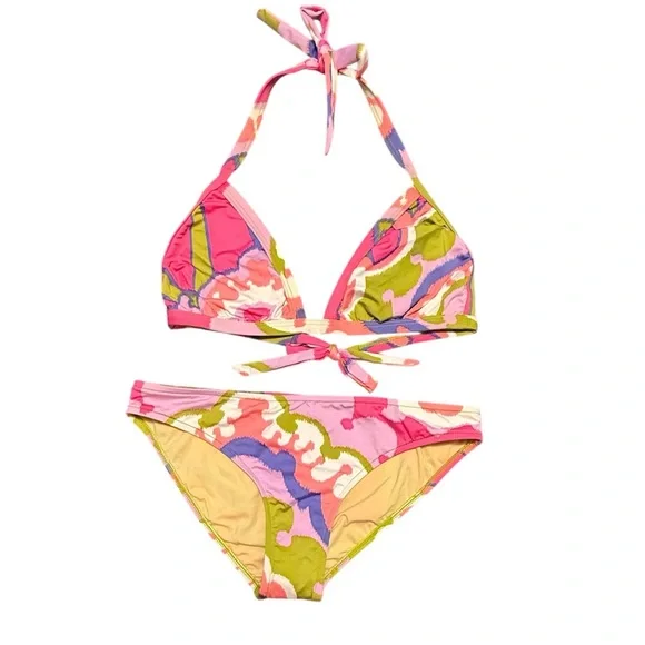 NWOT Vintage Y2K Tibi Pink/Green/White Multicolor Floral Bikini Set Small - Picture 1 of 6